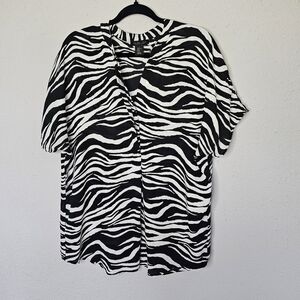 Rachel Zoe Zebra Black White Flowy Short‎ Sleeve Shirt Size XL
